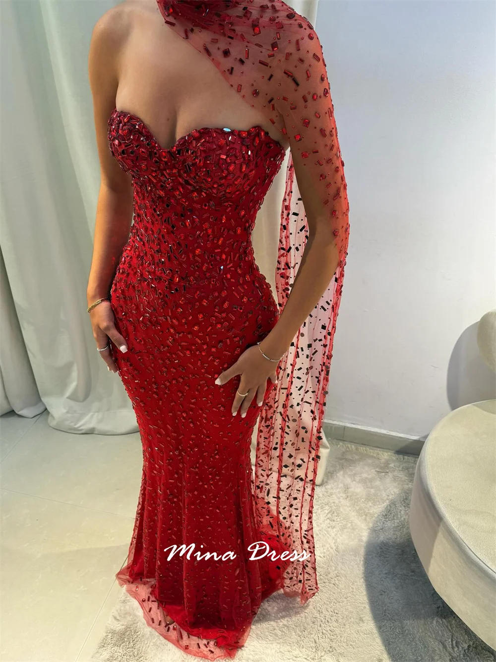 Mina Customized Throw Evening Dress Luxury Elegant Formal Women's Dresses for Special Occasions Back-length Heart-bearing Party