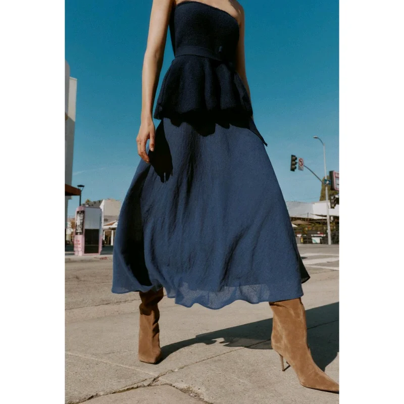 Winter New Women's Casual Sle Midi Skirt High Waist A-Line Hem Drape Coat Ci Commute Casual Polyester Fiber Stand Fit