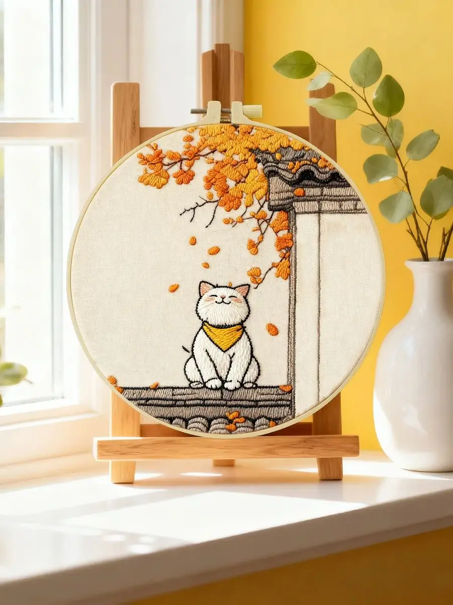 1 Stück 20X20CM/15X15CM 7,87/6,3 Zoll Katzen-Stickerei-Starter-Kit DIY-Kit DIY-Stickerei-Set für Anfänger Heimdekoration – Detail 6
