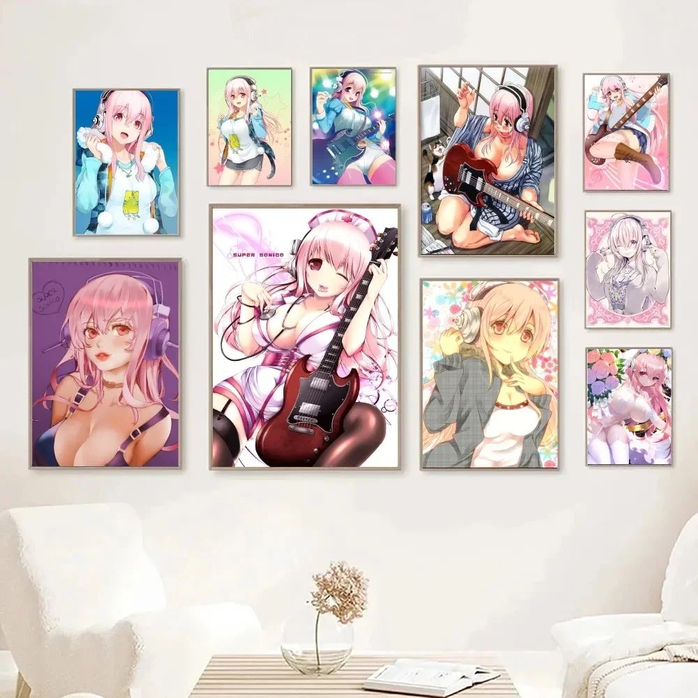 1pc Super Sonico Manga Classic Anime Poster Stickers Home Decor Aesthetic Art Mural Room Decor Digital Painting Living Room Bar