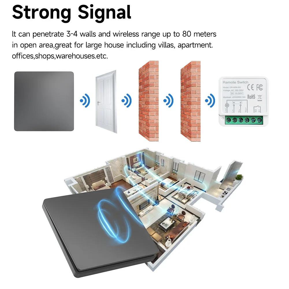 Aovrlcx Smart Home gris interruptor inalámbrico autoalimentado para luces Kit de interruptor cinético interruptores de luz remota botón inalámbrico