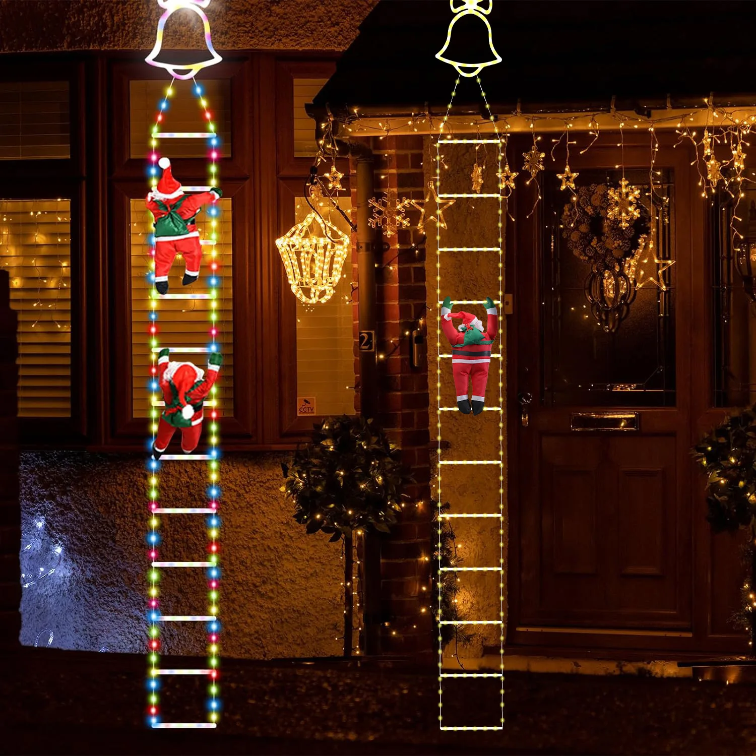 Santa Climbing Ladder Decorated With Led Ladder Lights With Climbing Santa Christmas Lights On Outdoor Indoor Garden Walls