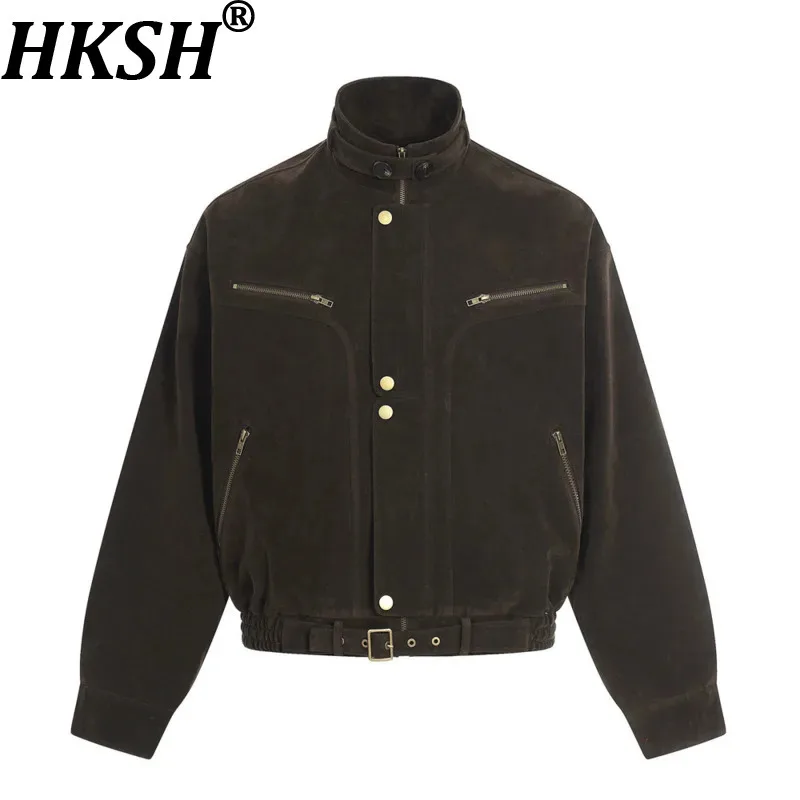 

Мужская куртка HKSH на весну-осень, новая, модная, с воротником-стойкой, в стиле пэчворк, с множеством карманов на молнии, свободного кроя, повседневная, трендовая, модель HK18643