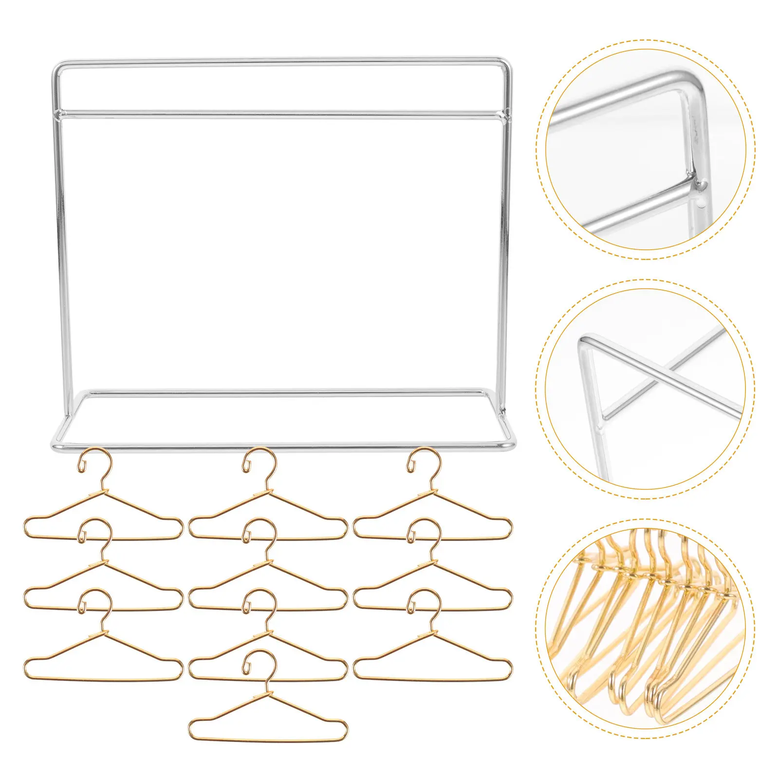 

1Set Miniature Clothes Hangers Metal Dollhouse Rack Elegant Mini Clothing Display Stand for Kindergarten Bedroom Office Desk
