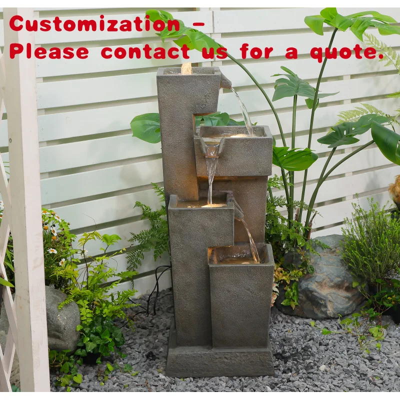 custom.3-Tiered Fountain Outdoor 45.5''H Modern Waterfall Cascade Patio Fountains Garden Waters Found Yard Deck Porch