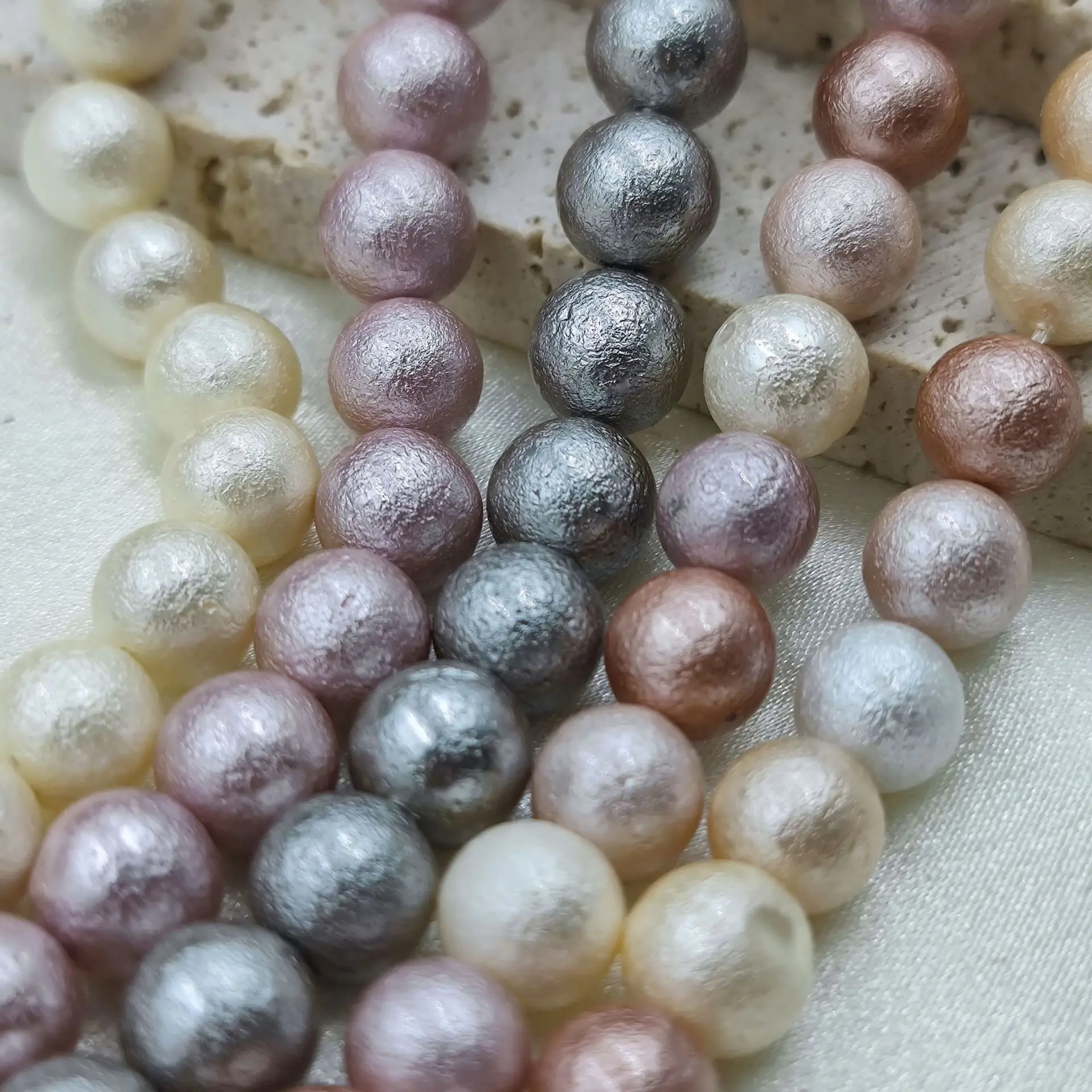 Natural Shell Frosted Pearl Imitation Japanese Cotton Bead Full Hole Through-hole DIY Handmade Necklace Bead Jewelry Accessories