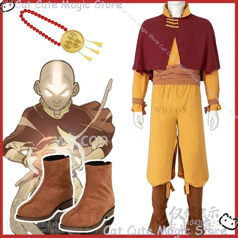 Anime película Avatar el último maestro del aire Cosplay Aang traje de alta calidad uniforme fiesta de Halloween juego Cos zapatos personalizados