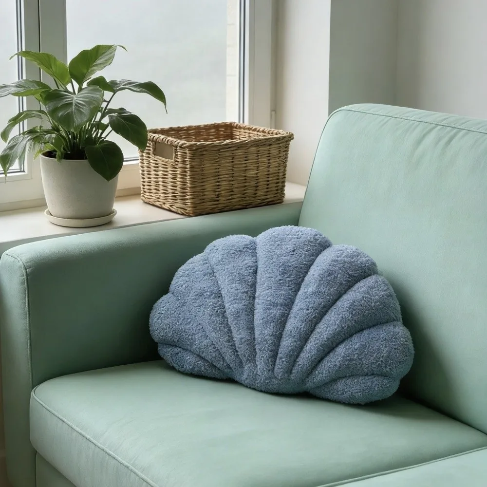 Creative Seashell Throw Pillow Solid Color Soft Sofa Cushion Fluffy Office Decor Pillow