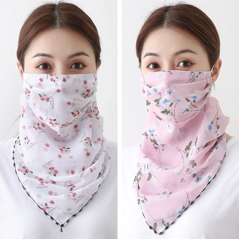 Spring and summer girls sunscreen mask female chiffon mask sunscreen neck scarf ear hanging dust mask bib female silk scarf veil