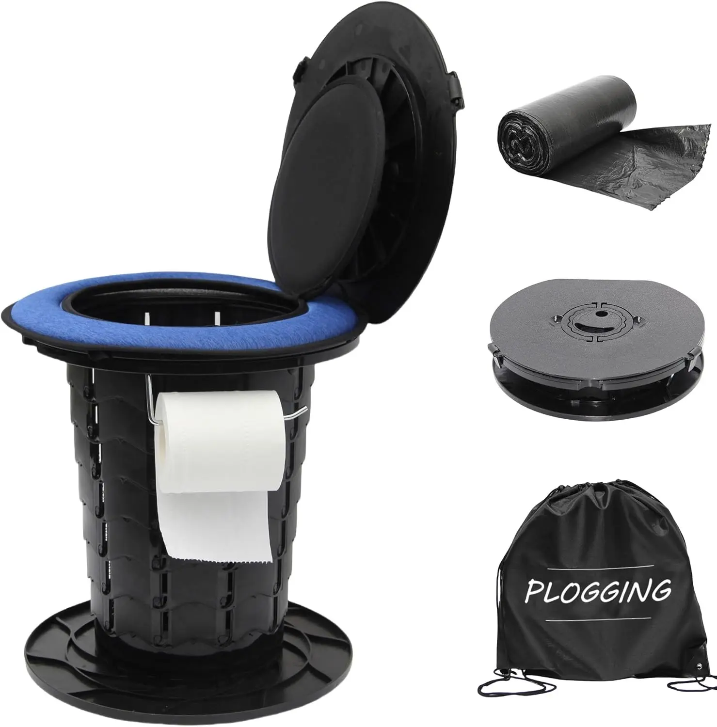 

Upgraded Retractable Portable Toilet with Cushion, Adjustable Height for Camping, Travel, Car, Boat, Tent and Emergency Use