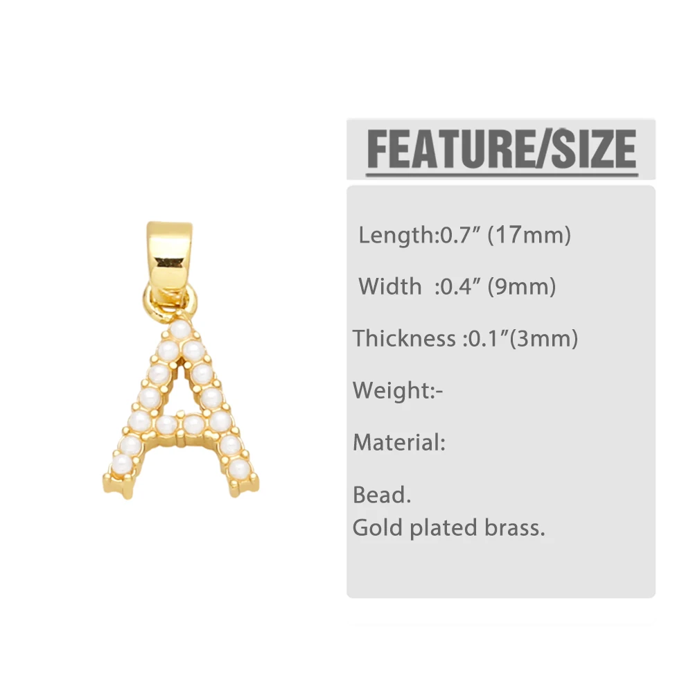 OCESRIO Trendy Small Pearl 26 Letters Necklace Pendant Copper Gold Plated Initial  Alphabet Jewelry Making Supplies pdtb153