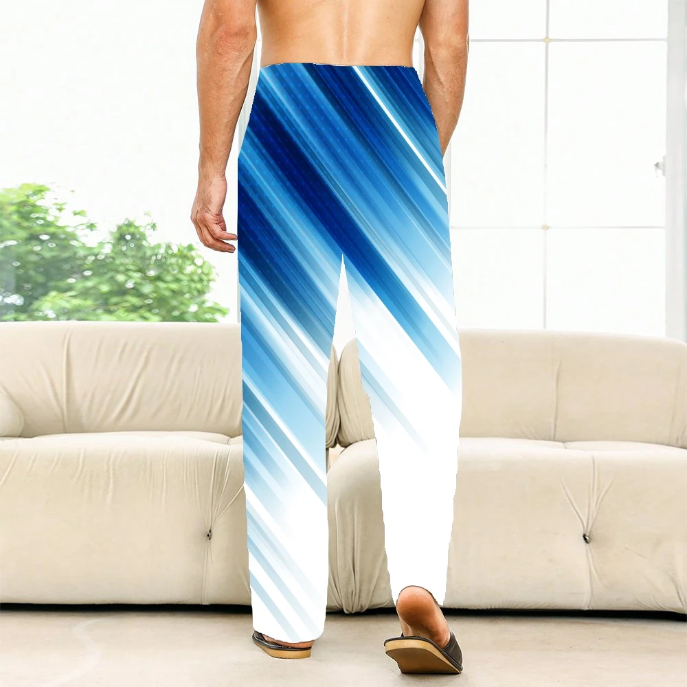 Pantalones de pijama de Línea Azul y blanca para hombre y mujer, ropa de dormir supersuave, Unisex, con bolsillos y cordón