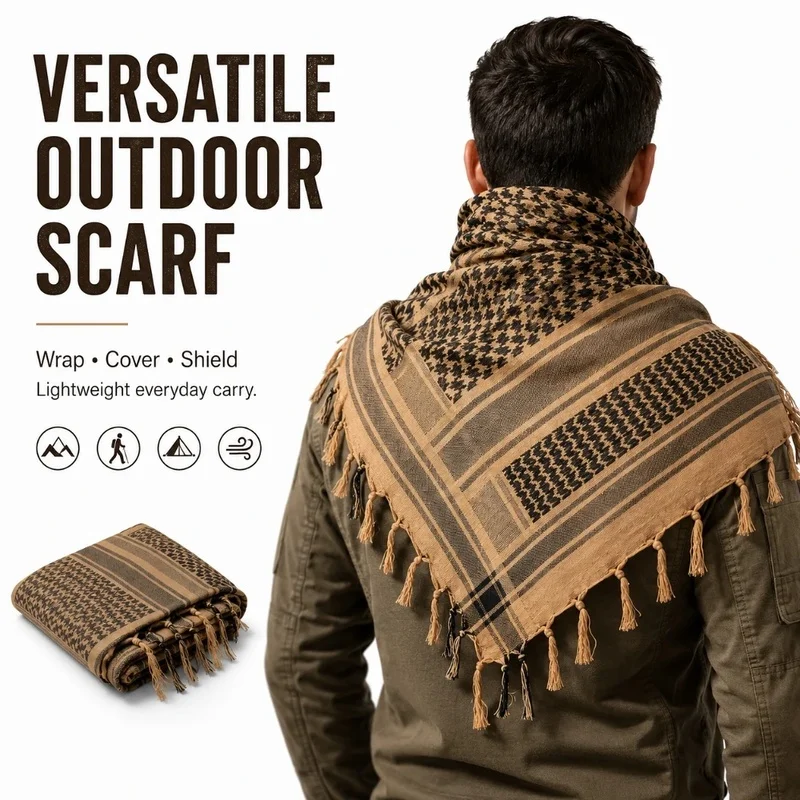 Tactical Cotton Shemagh Scarf Desert Face Cover Breathable Arab Head Wrap for Camping Hiking Motorcycle Outdoor Camouflage Scarf