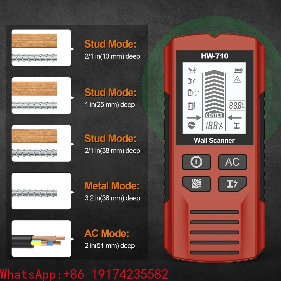 HW-710 High Accuracy Multifunctional Wall Stud Finder Handheld Metal Wood AC Cable Detector With Depth Tracking Function