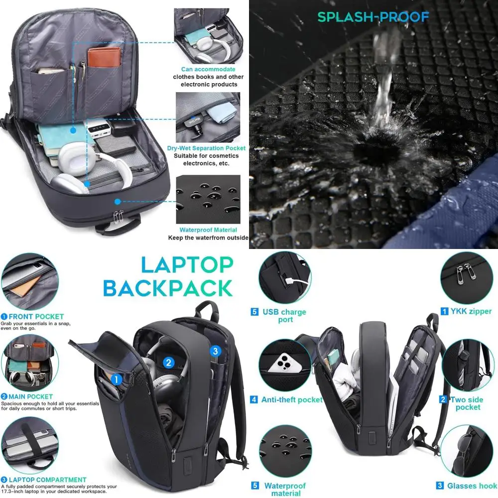 

Waterproof Laptop Backpack for 15.6-17.3 Inch Devices with USB Charging Port, Unisex