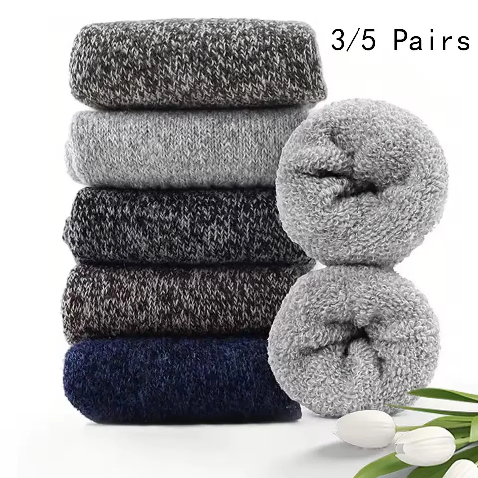 

3/5 Pairs Of Thick Woolen Socks For Men, Autumn And Winter Stockings, Towels To Keep Winter Warm, Crew Socks, Christmas Gift