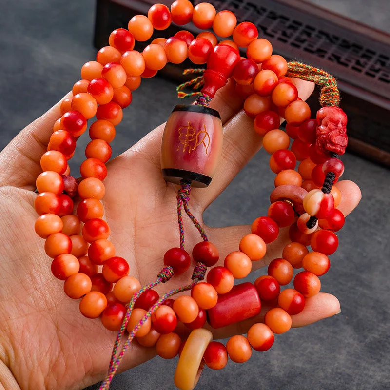 [Factory Cargo] Ox Bone Blood round 108 Buddha Beads Moisturizing Material Three-Way Carv