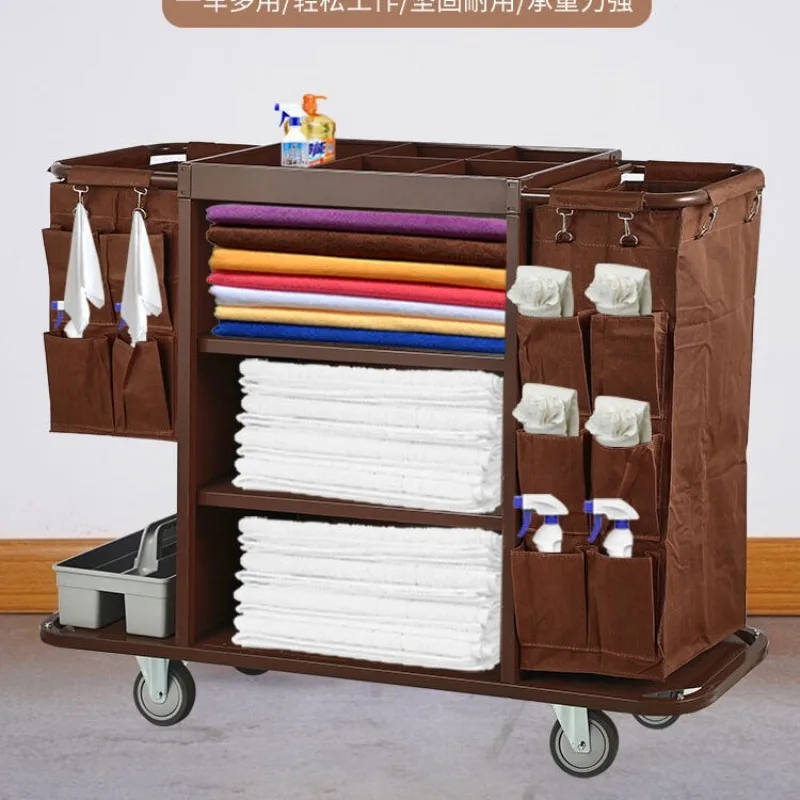 Hotel Room Multifunctional Hand Push Linen Cart Cleaning Push Bag Room Entrance Sanitary Service Cart