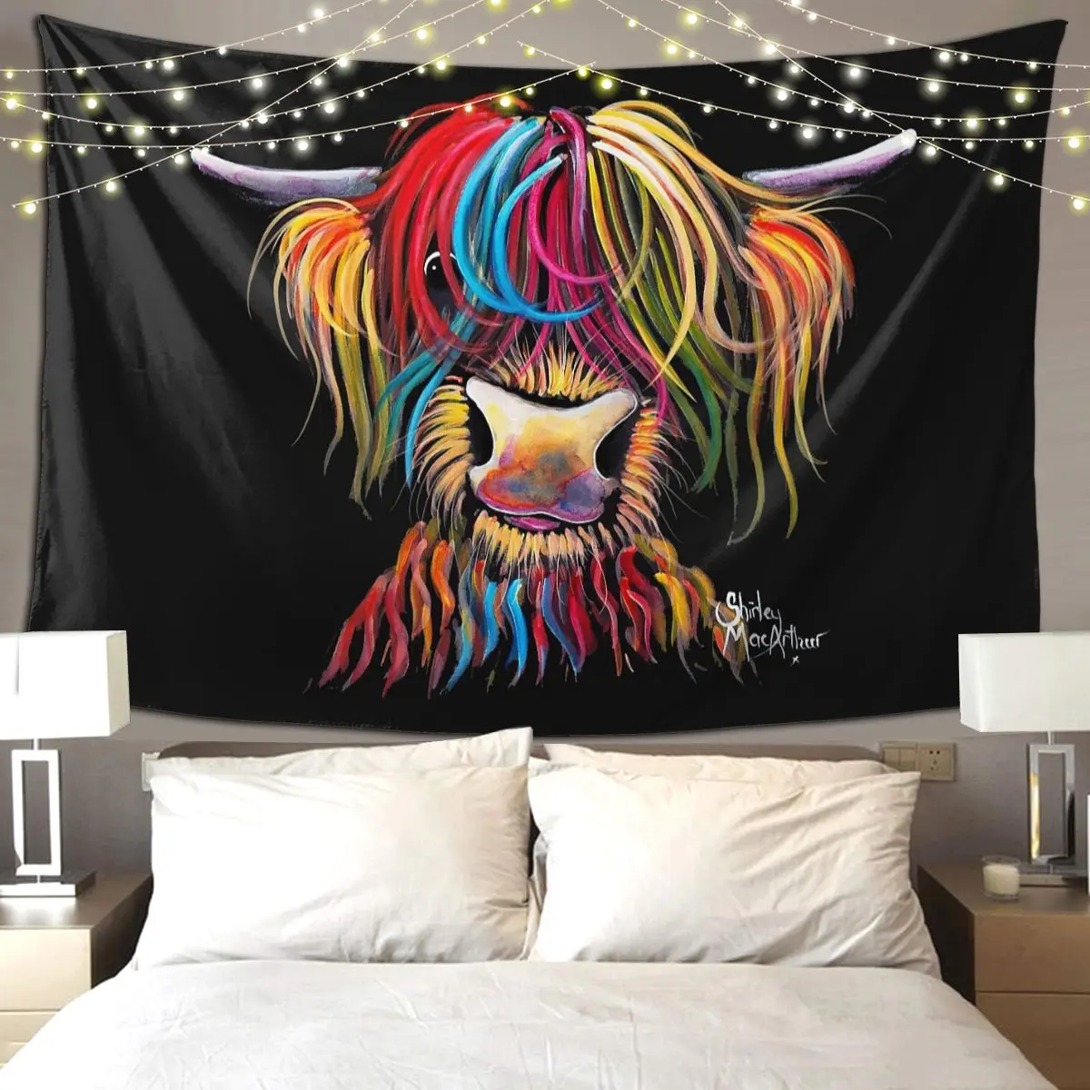 Scottish Highland Cows Tapestry Hippie Wall Hanging Aesthetic Home Decoration Tapestries for Living Room Bedroom Dorm Room