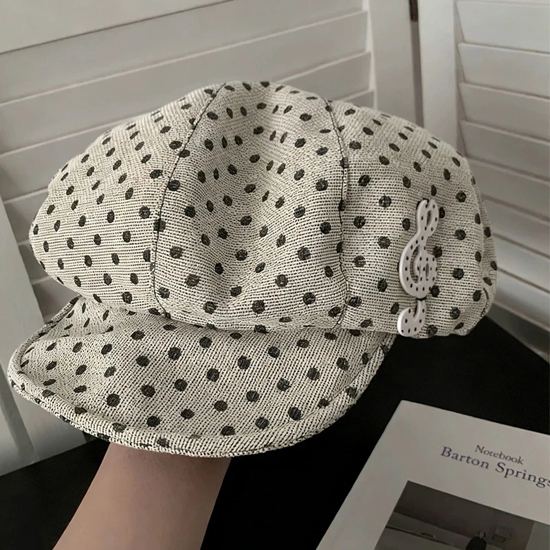 Music Symbol Design Polka Dot Hat Women's White Polka Dot Beret Special Music Symbol Decoration Cloth Fashionable Beret Hat 2026