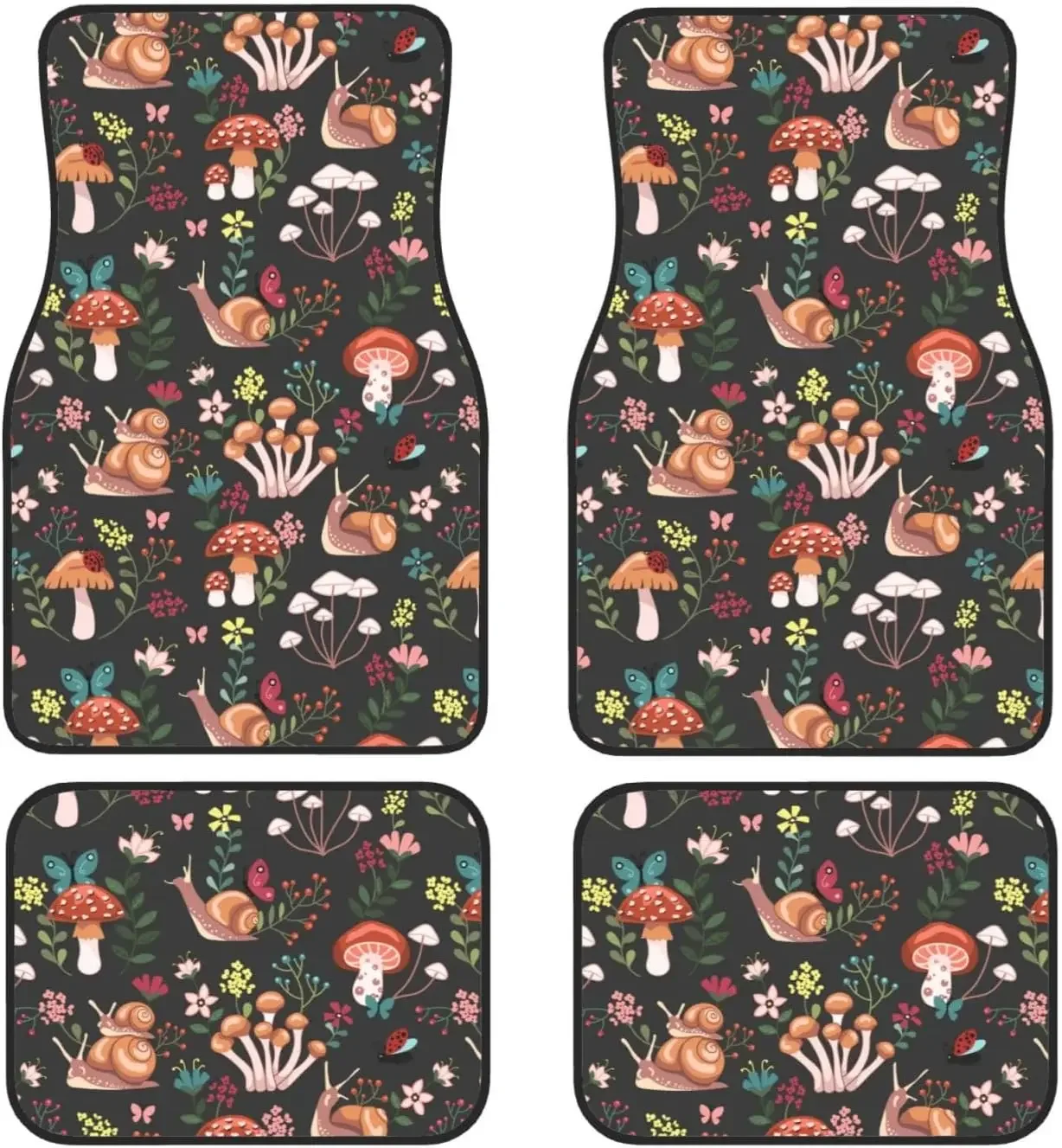 Mushroom Snails Butterfly Flower Car Floor Mats for Trucks 4 Pieces  Full Set Vehicle Floor Carpets Non Slip Car Accessories