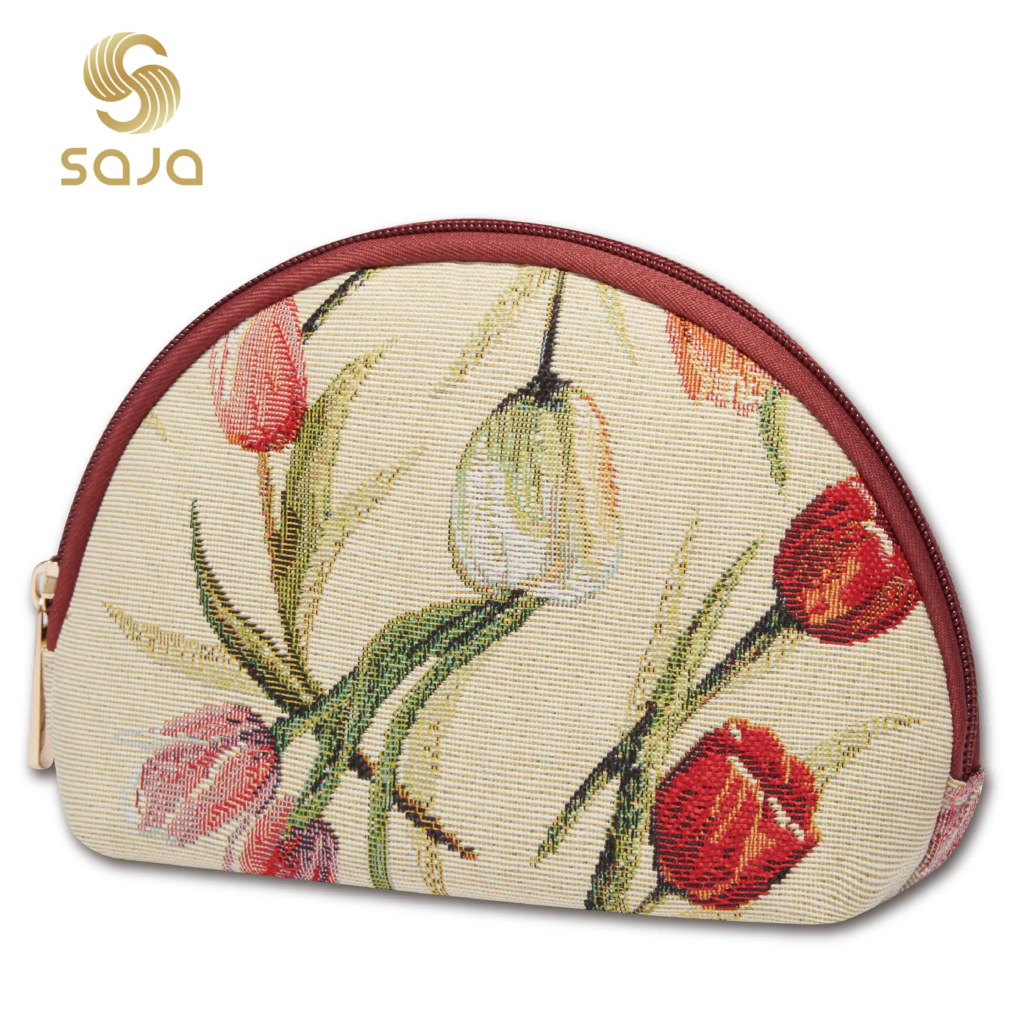 SAJA Women Makeup Bag Tapestry Cosmetic Bag Travel Tulip Flower Storage Organizer Pouch Wallet Beauty Make Up Case Bag for Ladie