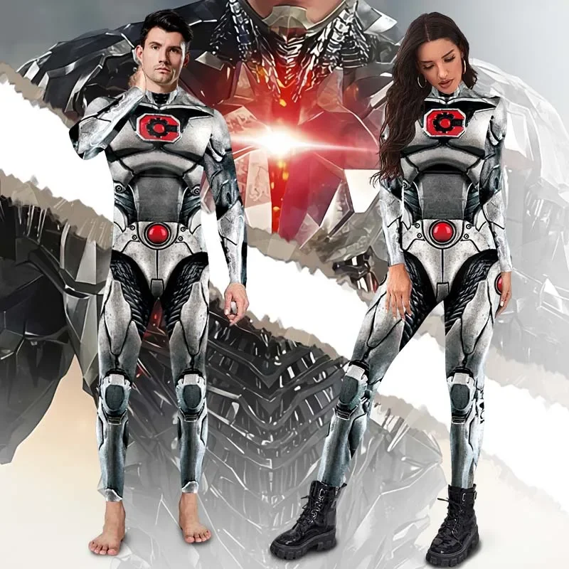 Teanoon Armor Zentai Combinaisons pour hommes et femmes, Costumes de batterie gothiques unisexes, Cosplay d'Halloween, Catsuit élastique mince à manches longues