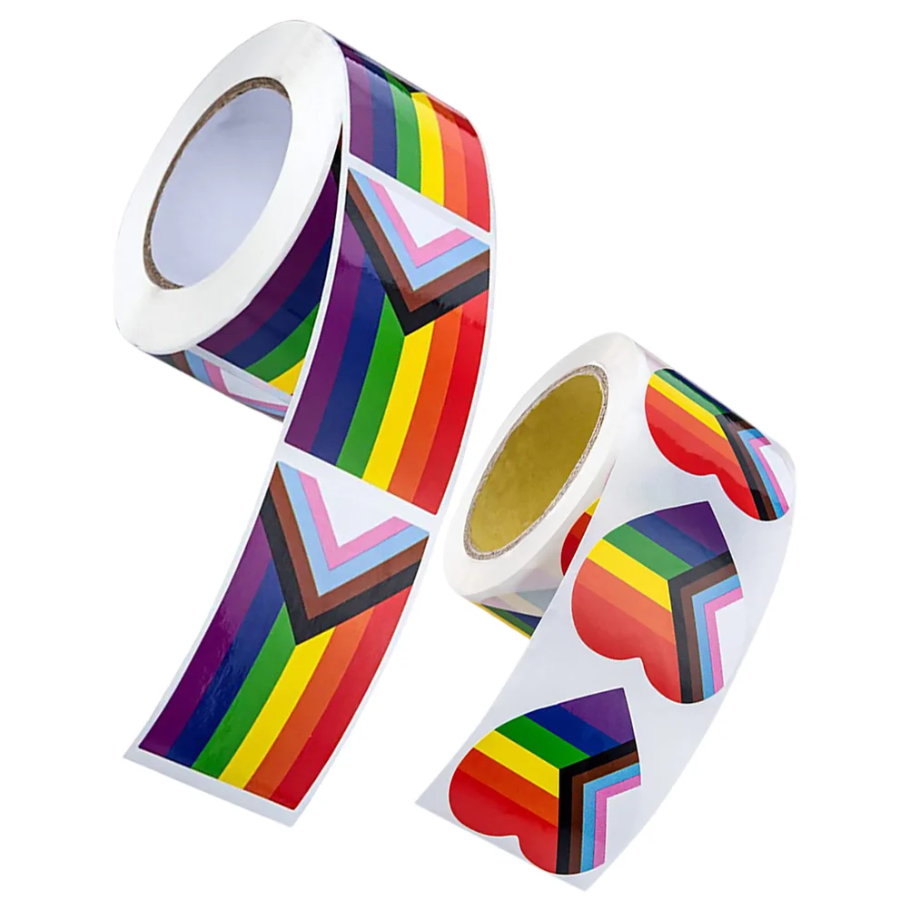 2 Rolls Rainbow Self-adhesive Stickers Pride Flag Seal Body Heart Copper Plate Paper Decals Label Festival