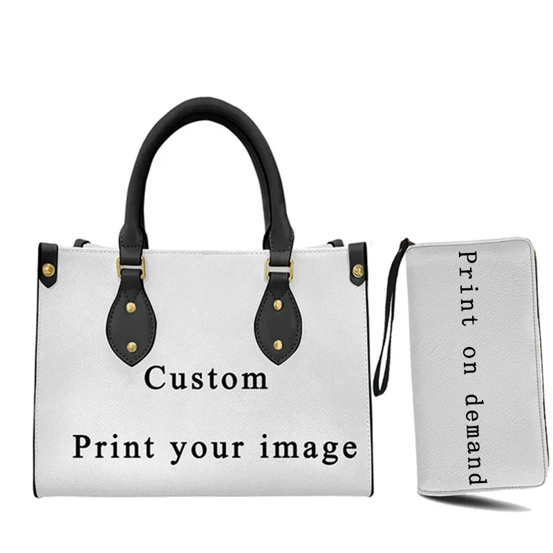 Print on Demand Top Hand Bag for Women Luxury Designers Your Name Image Logo Leather Handbags and Wallet Set Top-Hand Purse