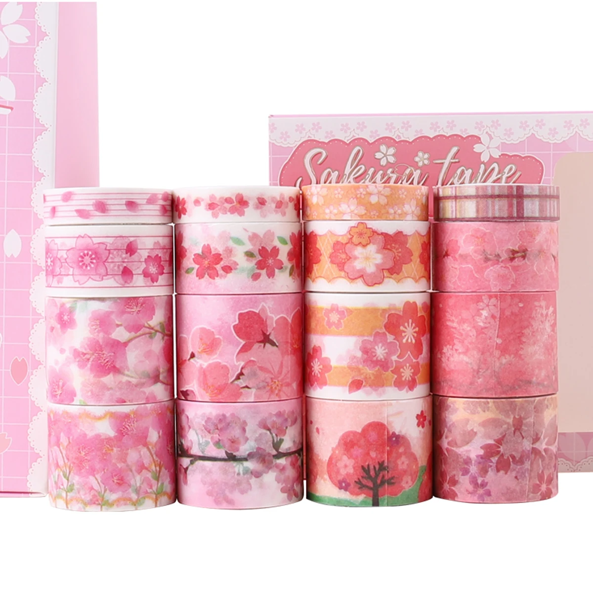 16 rouleaux/boîte de ruban washi sur le thème de la fleur de cerisier de printemps, ruban à motif de fleur de cerisier et décorations de livres, cadeaux pour la famille
