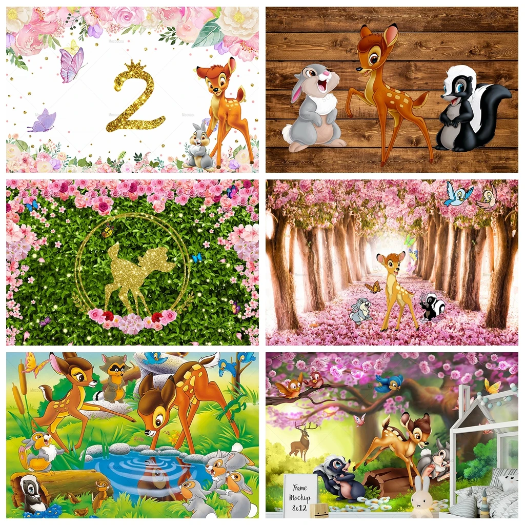 Bambi Background Birthday Party Spring Newborn Photography Backdrop Deer Birthday Theme Baby Shower Banner Poster Decoration