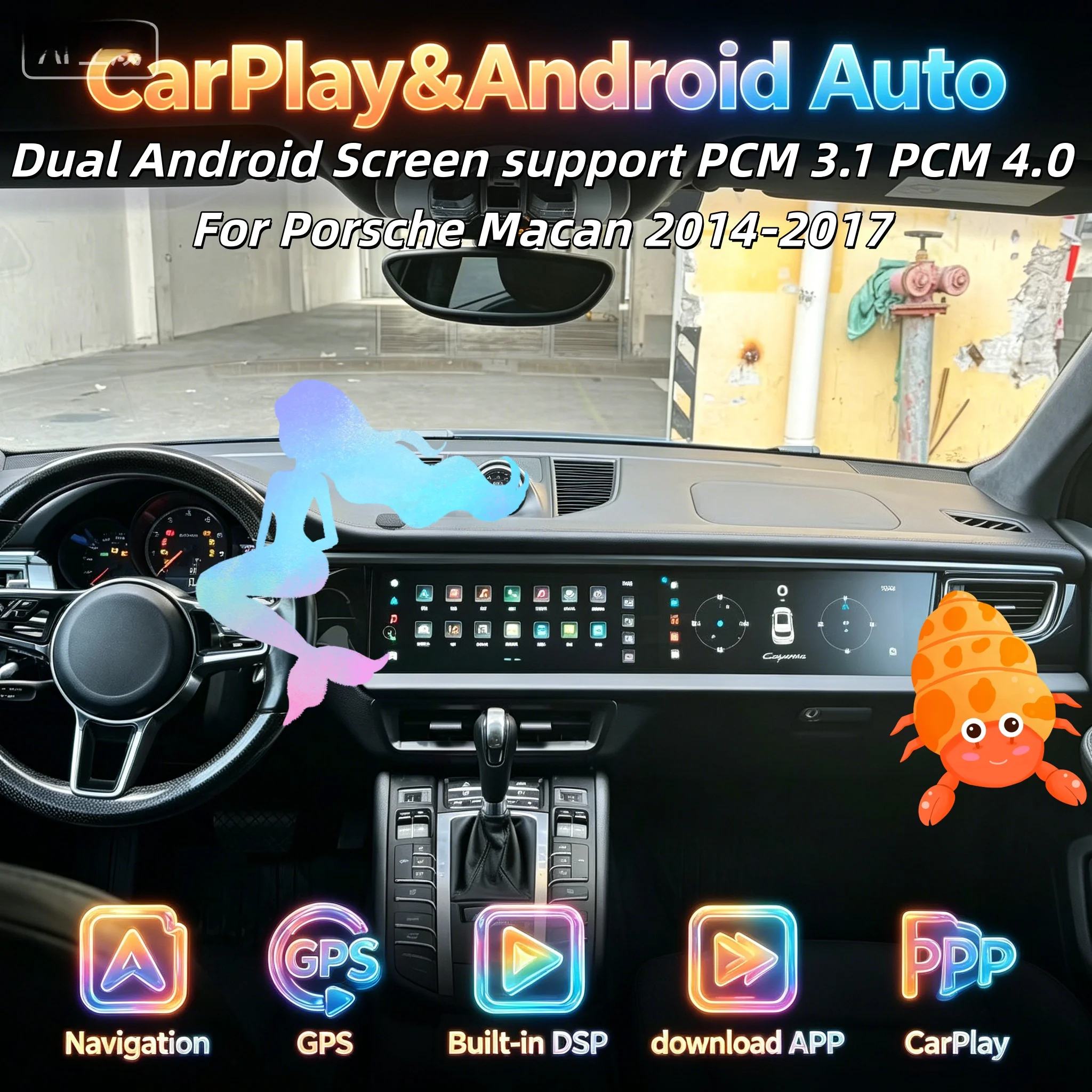 

Автомагнитола Android 2din для Porsche Macan 2014-2017, мультимедийный видеоплеер, HU 4G LTE, беспроводной, двойной экран, BT, Carplay, GPS, DSP