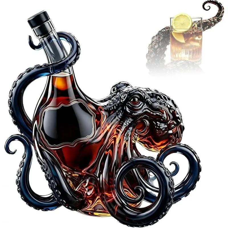 Octopus Bottle Decanter,Octopus Liquor Bottle,Deep Sea Decor Bottle, Nautical Art Collector Display for Wine