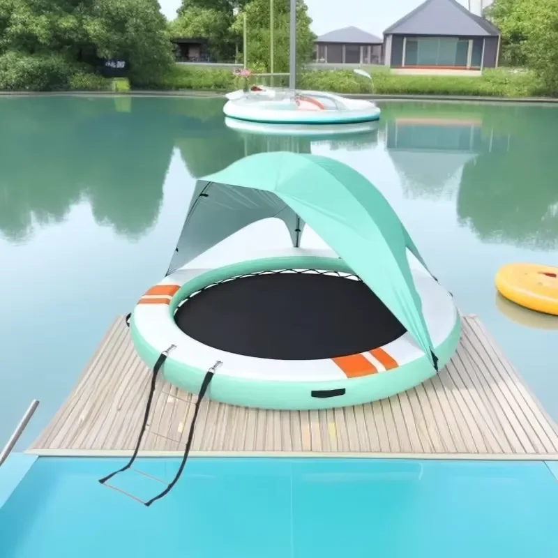 Inflatable Water Trampoline Floating Platform Canopy Yacht-Style Seaside Leisure Floating Island Multi-Person PVC Material