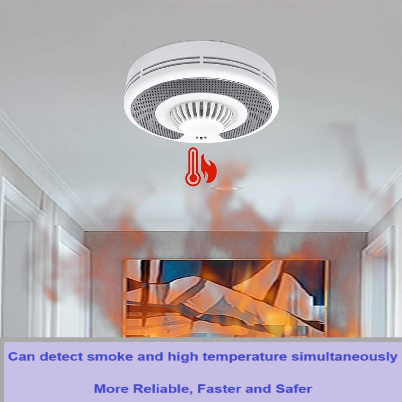 Combo Smoke&Heat Detector with Tuya App control/2.4GHz, 2 in 1 Dual Sensor Fire Alarm with10 years sealed battery, CE, VSH03W