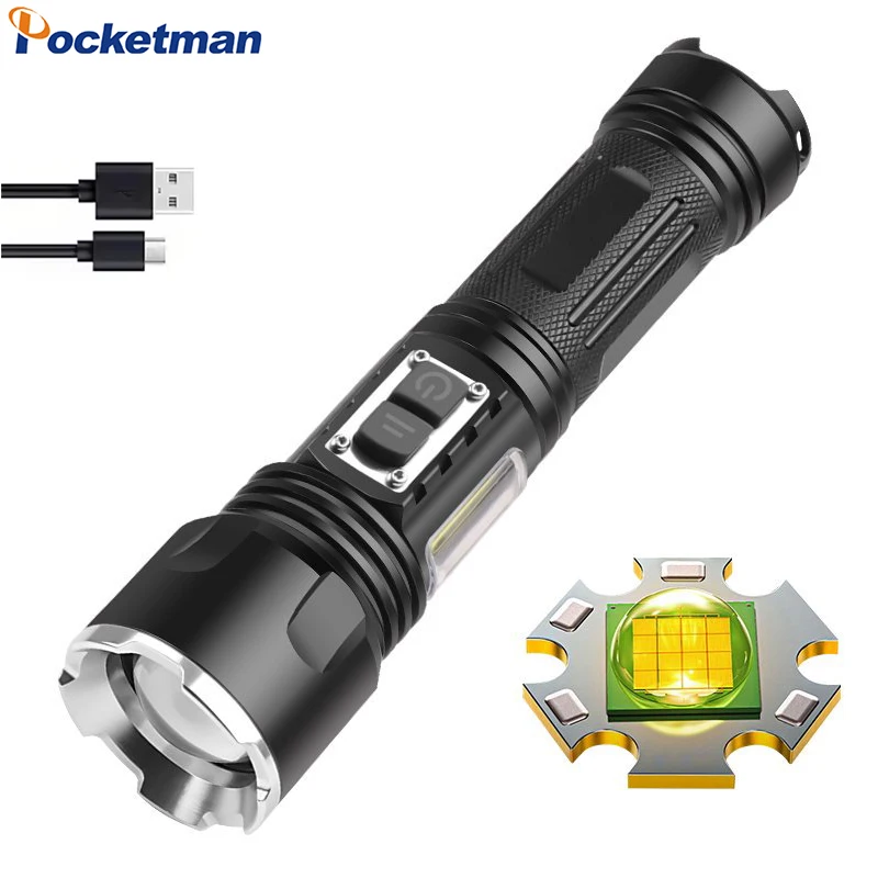 lampe-torche-led-puissante-p160-cob-rechargeable-par-usb-c-9-modes-etanche-pour-les-situations-d'urgence-en-plein-air-le-camping-et-la-randonnee