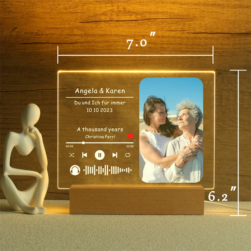 Custom Song Acrylic Plaque,Personalized Photo Frame,Podcast Code Night light Lamp,Playlist Streaming,Gift for Couple