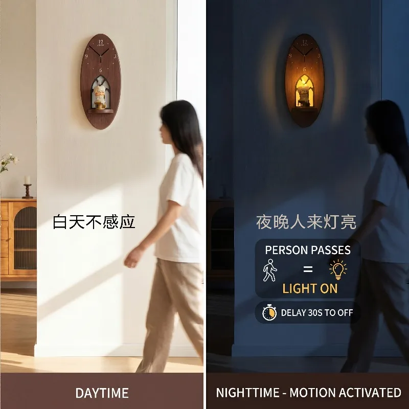 Designer Creative Wooden Clock Sensor Wall Lamps Atmoshere Decorative Luminaire Living Room Staircase Corridor Background Lights