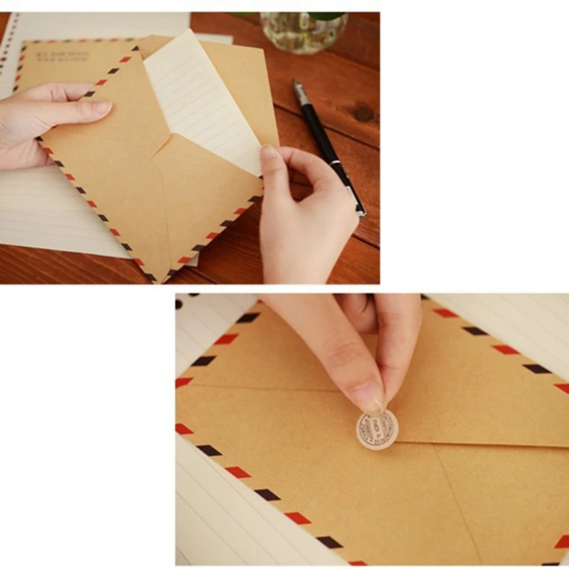 Vintage Kraft Paper Envelopes for Business Invitations Postcard Letter Wallet Envelope for Gift Air Mail Stationery 10Pcs