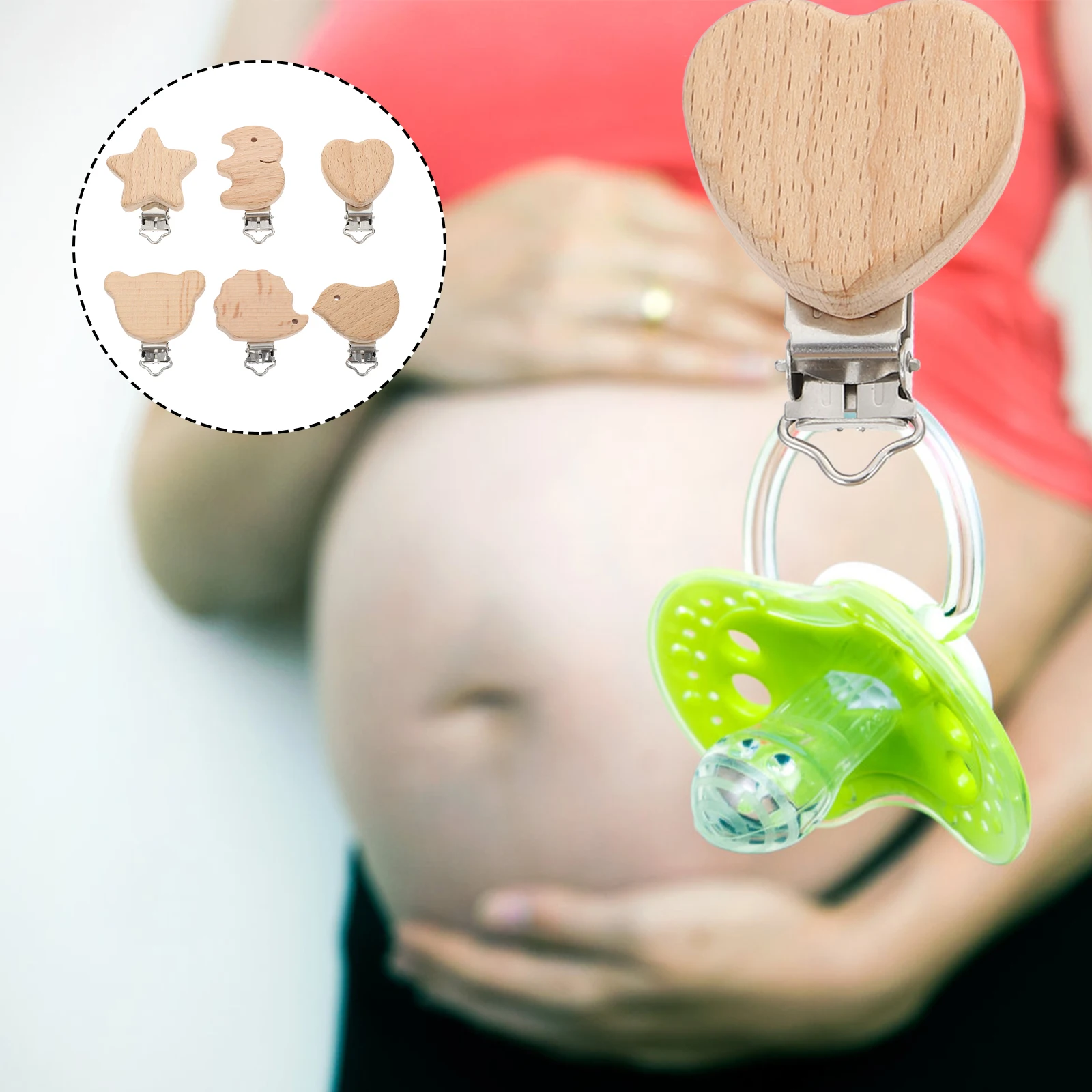 

6Pcs Beech Infant Pacifier Clips Cartoon Animal Shape Baby Pacifier Chain Holder Suspender Clip Teether Fixing