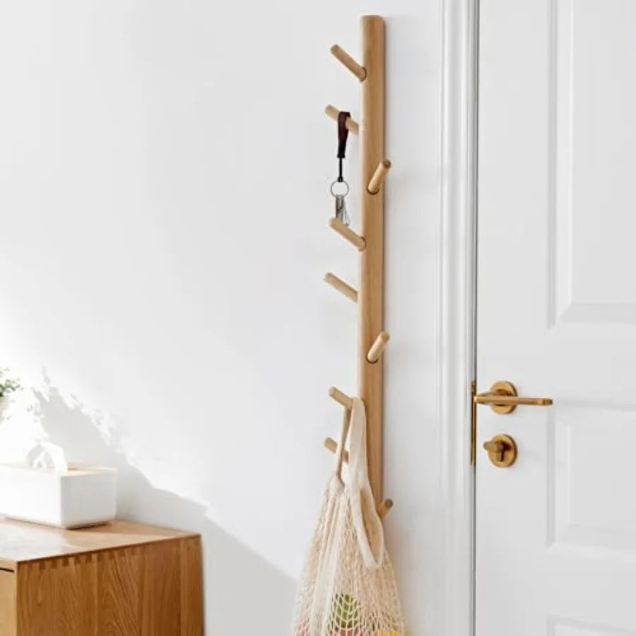 

Vertical Coat Rack Wall Mounted - Height Oak Wood Vertical Hat Rack for Wall with 9 Hooks Modern Coat Rack Tree for Hangg Hats