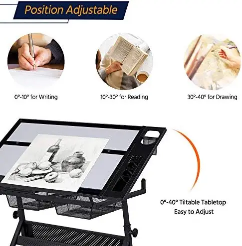 Drafting Table w/Stool Height Adjustable Multifunctional Art Craft Artists Desk Tilting Glass Tabletop Diamond view 4