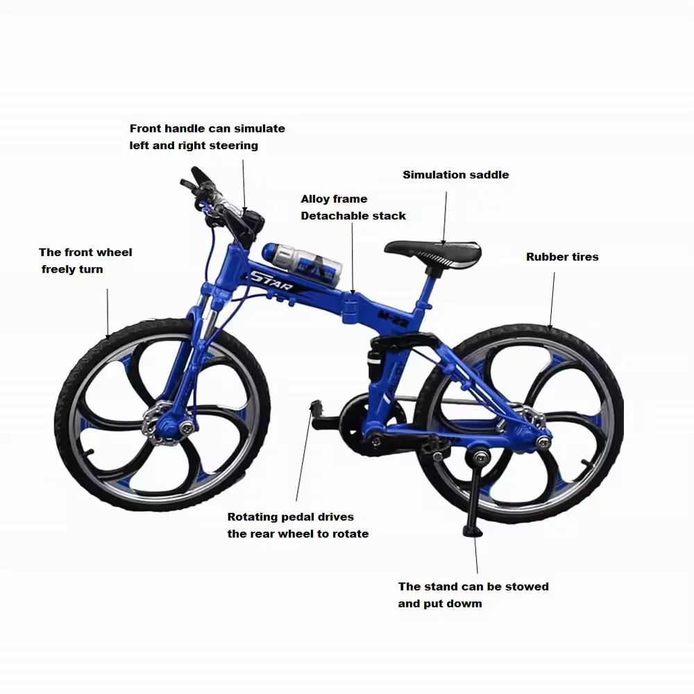 Modelo de bicicleta em escala 1:8, metal fundido, dobrável, alta simulação, veículo urbano, mountain bike, coleção de brinquedos de liga para crianças, presentes