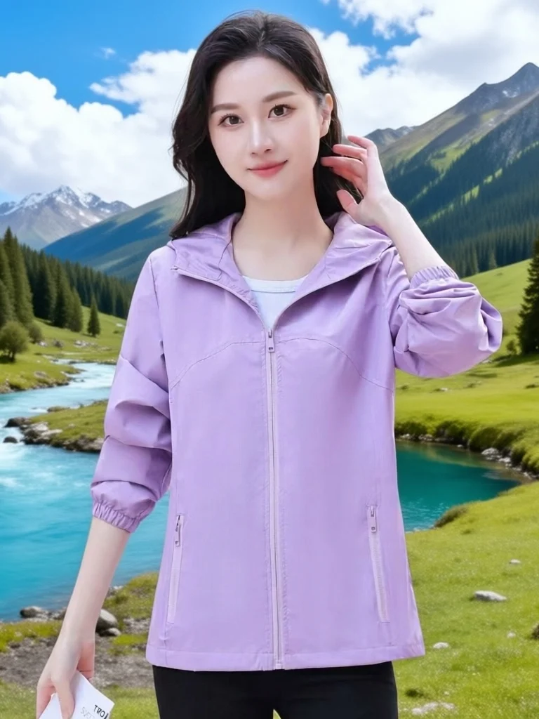 Slim Fit Short Hooded Waterproof Women's Jacket Spring Autumn Windproof Fashionable Thin Zipper Cardigan Polyester Fiber