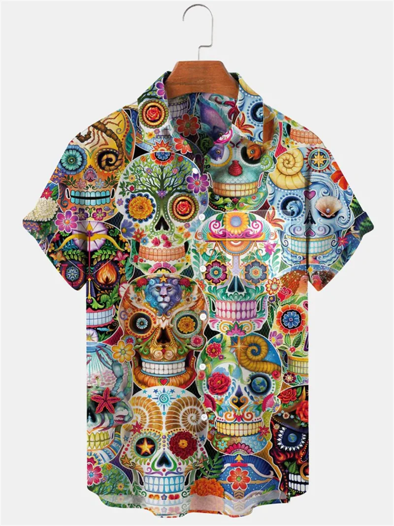 Fashion Earth Map Pattern Shirt Men's Street Style Casual 3D World Map Printed Short Sleeve Shirt