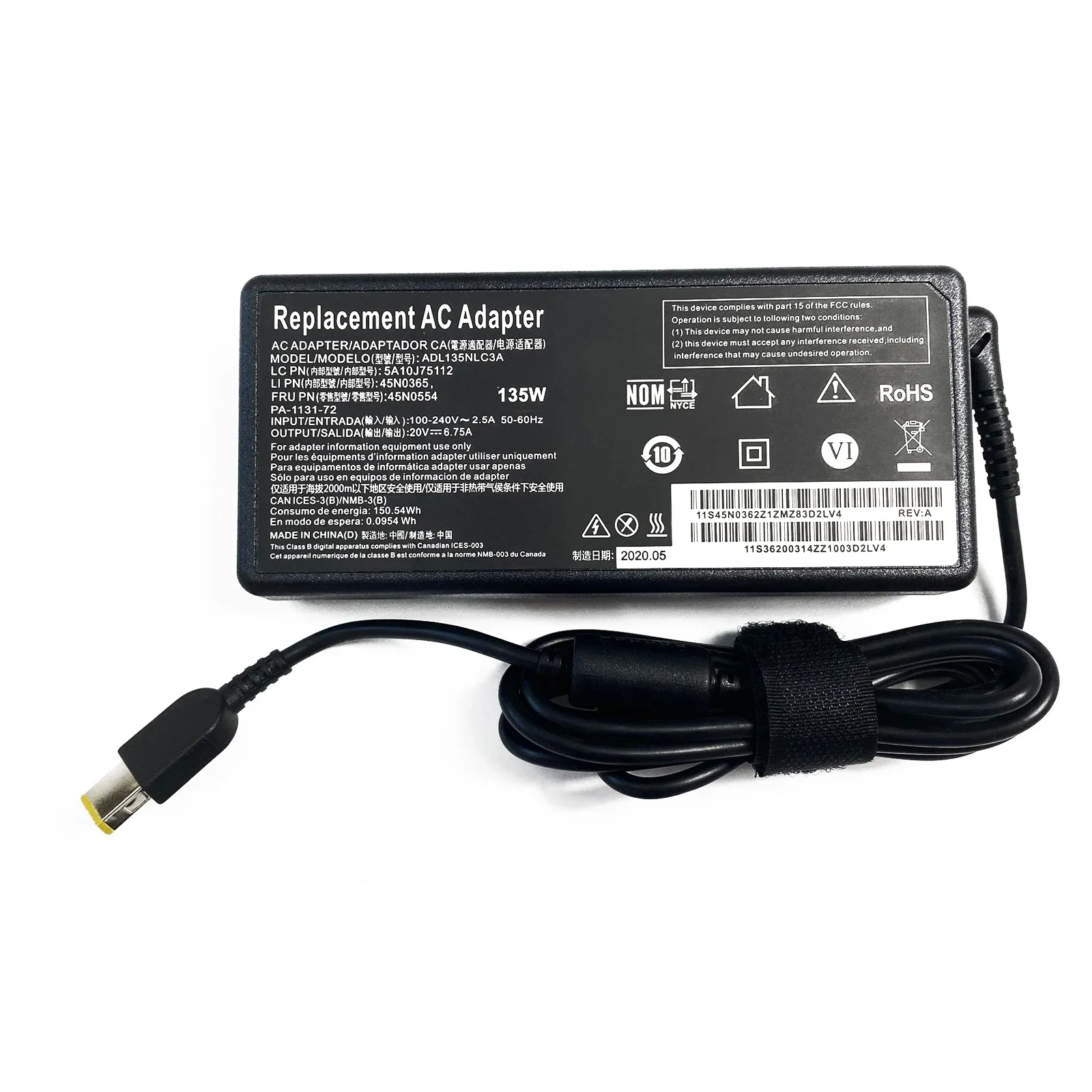 Imagem -02 - Carregador Adaptador ac Portátil 20v 6.75a 135w para Lenovo 72015ikb Adl135nl3a Adl135ndc3a Adl135ncc3a