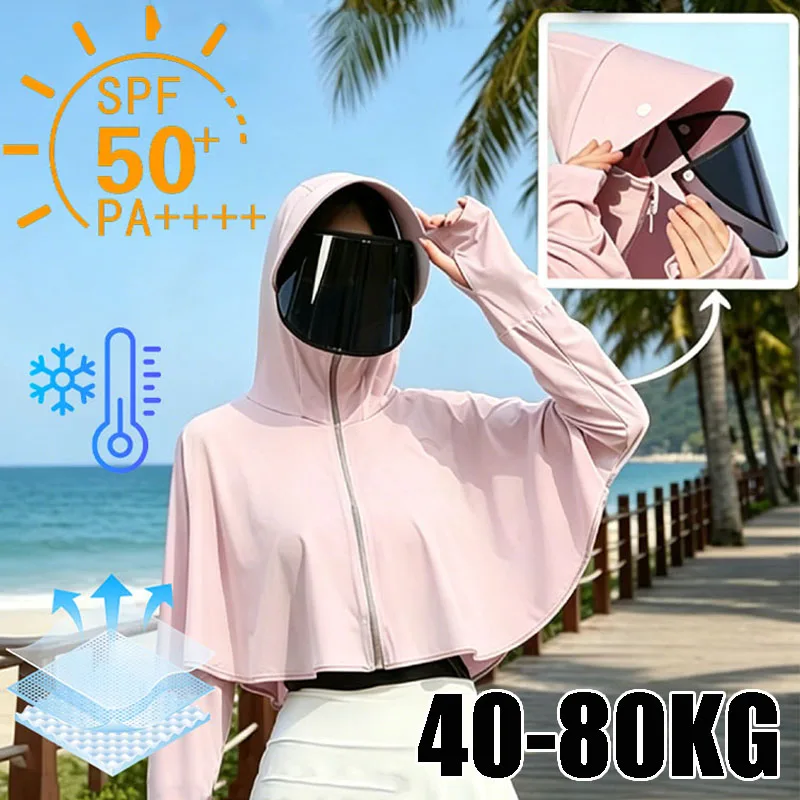 Hooded Sun Cape for Women, Ice Silk Breathable UPF, Lightweight Cool for Cycling Travel Outdoor Daily Casual Wear