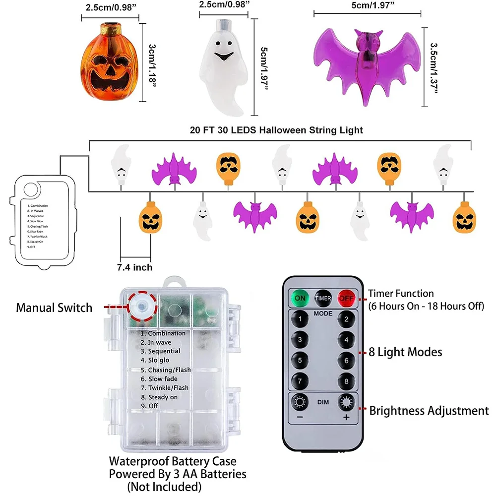 1pc ハロウィンストリングライトハロウィンバットゴーストカボチャホラー雰囲気装飾ランプ家庭菜園休日の装飾
