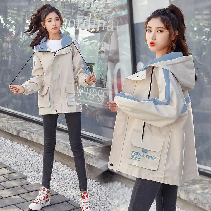 2025 New Women's Spring and Autumn Jacket Korean Style Loose Student Versatile Sports Top Zipper Fashion Hooded Warm and Elegant