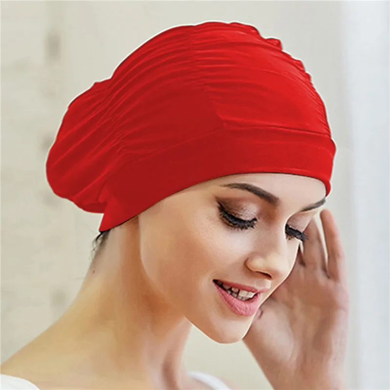 Bademütze für Damen, Unisex, Mädchen, langes Haar, Badekappe, Badekappe, Stretch, drapiert, freie Größe, Schwimmbad, Sport, elastischer Nylon-Turban – Detail 7